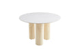 TABLE REPAS ANAÏS PIEDS TRAVERTIN PLATEAU CERAMIQUE MARBRE BLANC 120CM - image 1