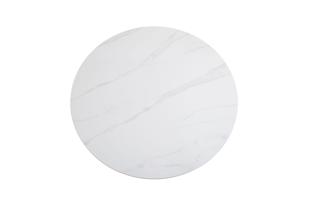 TABLE REPAS ANAÏS PIEDS TRAVERTIN PLATEAU CERAMIQUE MARBRE BLANC 120CM - image 2