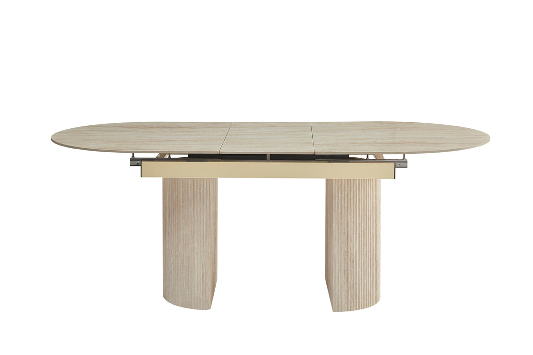 TABLE EXTENSIBLE SAHARA PIED EFFET TRAVERTIN PLATEAU CERAMIQUE TRAVERTIN BRILLANT 160/200x90x75 - image 2