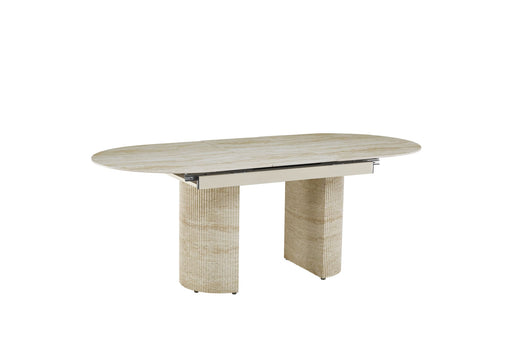 TABLE EXTENSIBLE SAHARA PIED EFFET TRAVERTIN PLATEAU CERAMIQUE TRAVERTIN BRILLANT 160/200x90x75