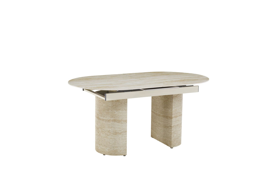 TABLE EXTENSIBLE SAHARA PIED EFFET TRAVERTIN PLATEAU CERAMIQUE TRAVERTIN BRILLANT 160/200x90x75