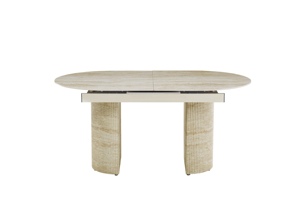 TABLE EXTENSIBLE SAHARA PIED EFFET TRAVERTIN PLATEAU CERAMIQUE TRAVERTIN BRILLANT 160/200x90x75