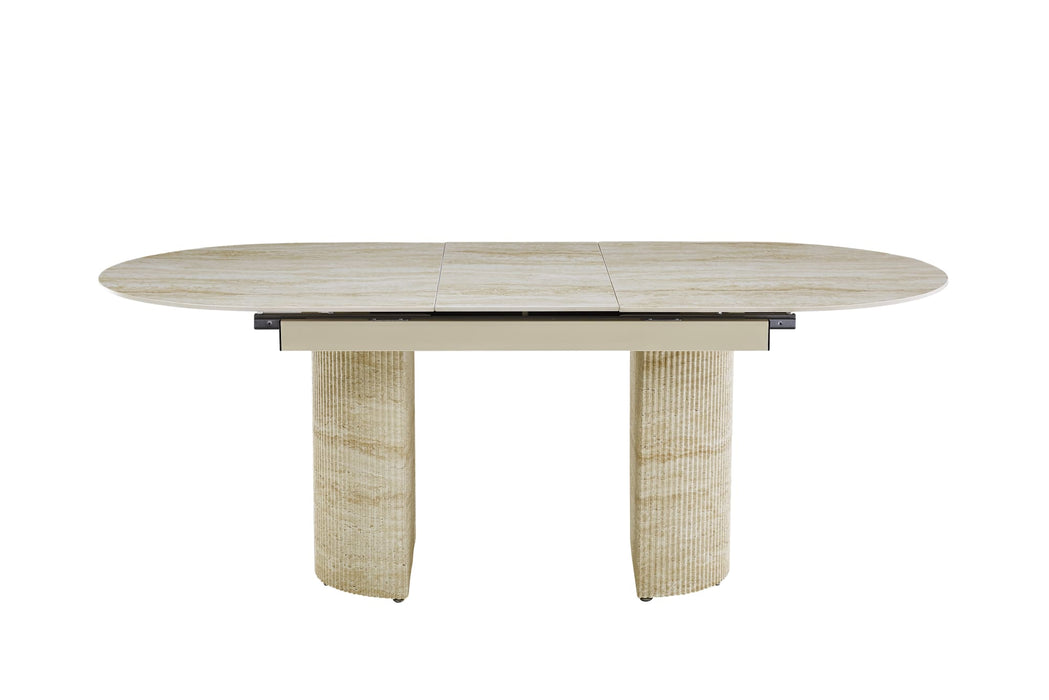 TABLE EXTENSIBLE SAHARA PIED EFFET TRAVERTIN PLATEAU CERAMIQUE TRAVERTIN BRILLANT 160/200x90x75