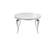 TABLE BAROQUE RONDE PIEDS CHROME PLATEAU EN VERRE MARBRE DE CARRARE 130x75cm - image 2