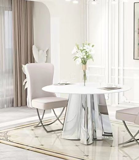 Table à manger CAPUCINE Chrome Marbre blanc - image 1