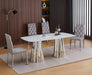 TABLE A MANGER SIENNA PIED CHROME PLATEAU CERAMIQUE MARBRE BLANC 180X90x75cm
