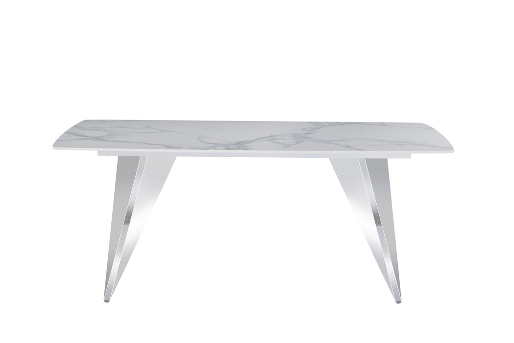 TABLE A MANGER GRAFFI PIED CHROME PLATEAU EN CERAMIQUE MARBRE BLANC180x90x75cm - image 3