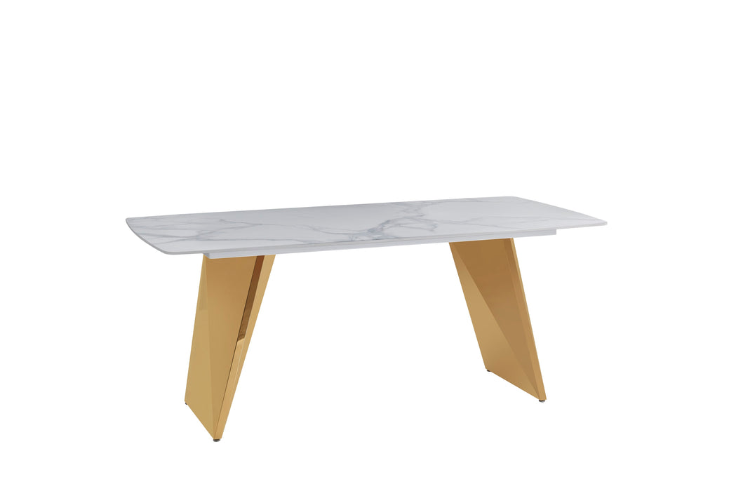 TABLE A MANGER GRAFFI PIED GOLD PLATEAU EN CERAMIQUE MARBRE BLANC180x90x75cm - image 2
