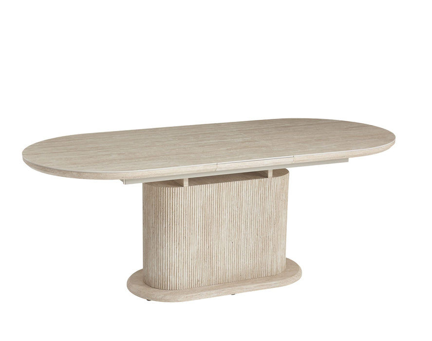 TABLE REPAS EXTENSIBLE LOKA PIED MDF EFFET TRAVERTIN PLATEAU CERAMIQUE TRAVERTIN MAT 160/200X90X75
