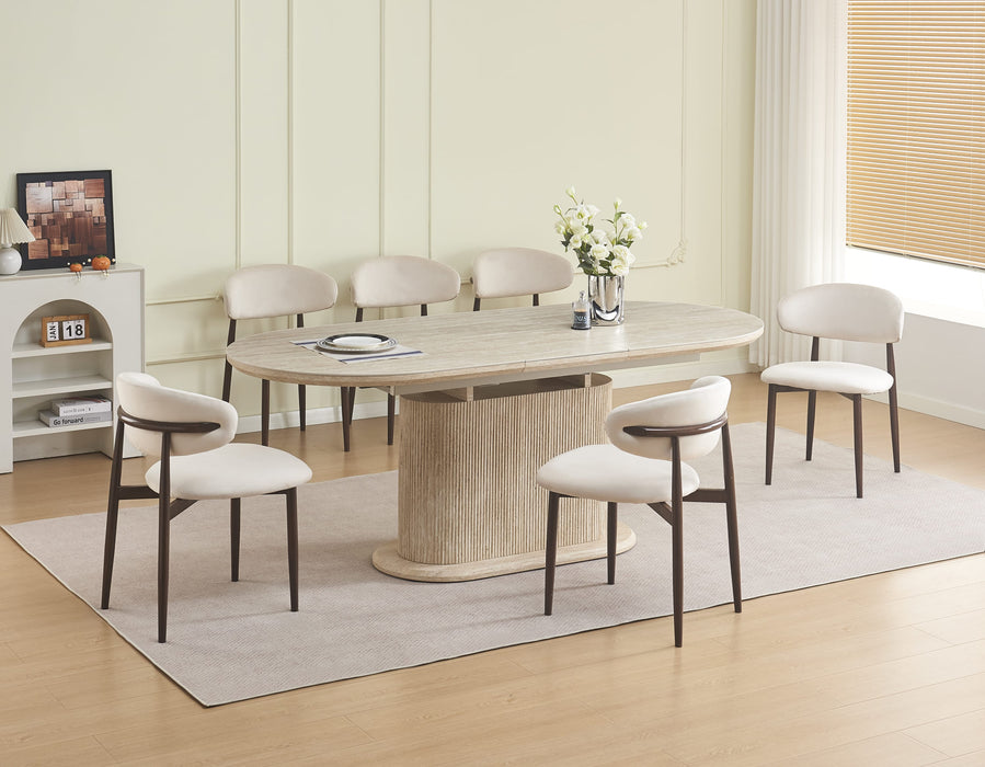TABLE REPAS EXTENSIBLE LOKA PIED MDF EFFET TRAVERTIN PLATEAU CERAMIQUE TRAVERTIN MAT 160/200X90X75 - image 5