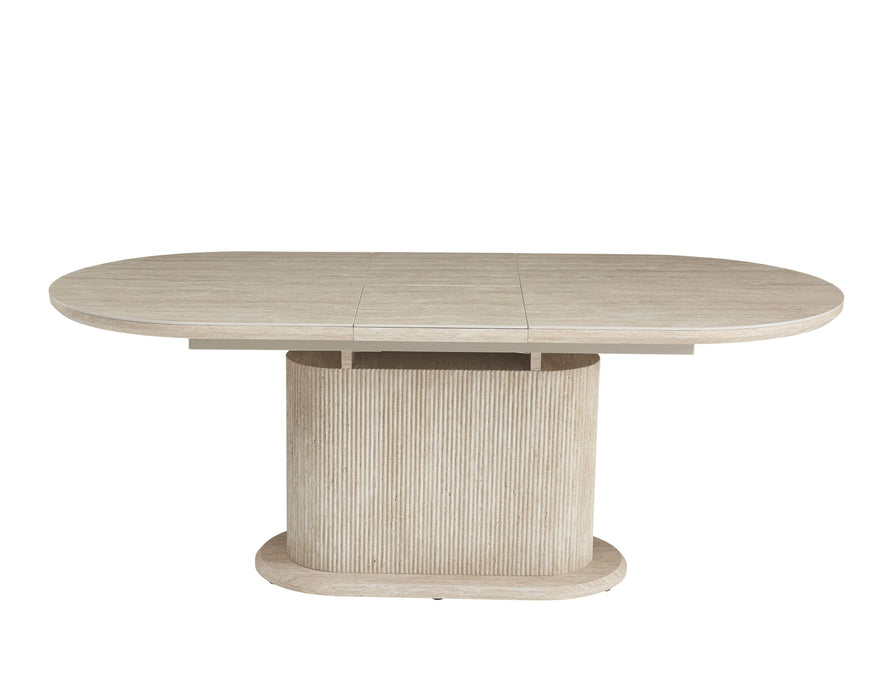 TABLE REPAS EXTENSIBLE LOKA PIED MDF EFFET TRAVERTIN PLATEAU CERAMIQUE TRAVERTIN MAT 160/200X90X75