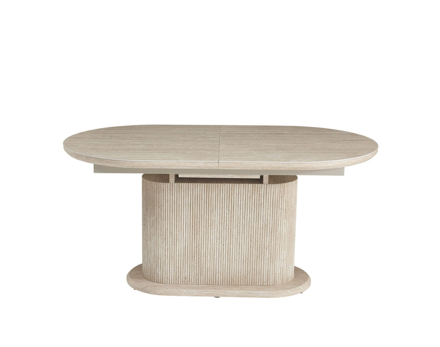 TABLE REPAS EXTENSIBLE LOKA PIED MDF EFFET TRAVERTIN PLATEAU CERAMIQUE TRAVERTIN MAT 160/200X90X75