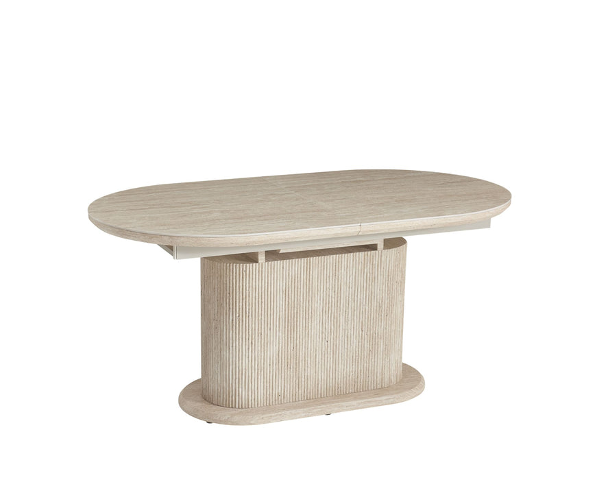 TABLE REPAS EXTENSIBLE LOKA PIED MDF EFFET TRAVERTIN PLATEAU CERAMIQUE TRAVERTIN MAT 160/200X90X75
