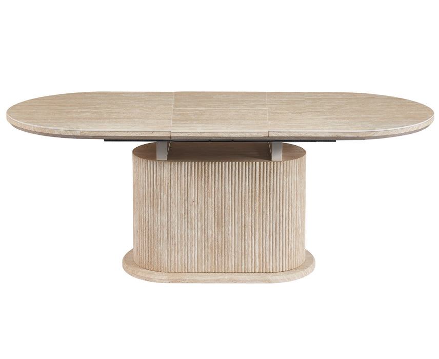 TABLE REPAS EXTENSIBLE LOKA PIED MDF EFFET TRAVERTIN PLATEAU CERAMIQUE TRAVERTIN MAT 160/200X90X75 - image 1