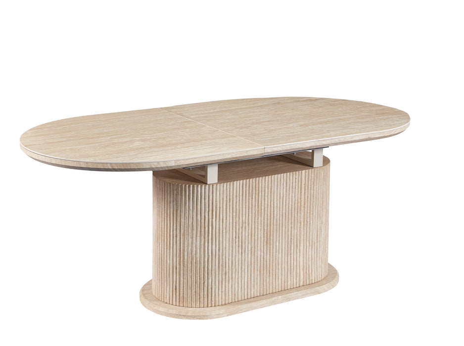 TABLE REPAS EXTENSIBLE LOKA PIED MDF EFFET TRAVERTIN PLATEAU CERAMIQUE TRAVERTIN MAT 160/200X90X75 - image 2