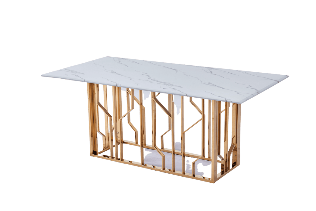TABLE REPAS PORTOFINO GOLD MARBRE BLANC 180 x 90 CM - image 1