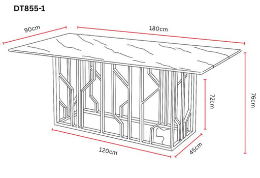 TABLE REPAS PORTOFINO CHROME MARBRE BLANC 180 x 90 CM