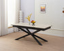 TABLE REPAS EXTENSIBLE NANA PIED METAL NOIR CERAMIQUE TRAVERTIN MAT 180/260x90x76cm