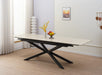 TABLE REPAS EXTENSIBLE NANA PIED METAL NOIR CERAMIQUE TRAVERTIN MAT 180/260x90x76cm