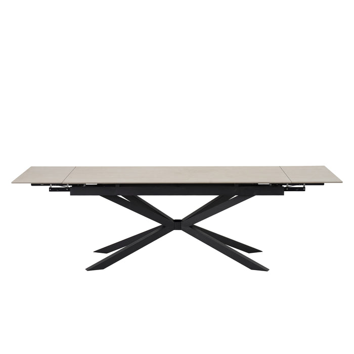 TABLE REPAS EXTENSIBLE NANA PIED METAL NOIR CERAMIQUE TRAVERTIN MAT 180/260x90x76cm