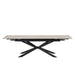 TABLE REPAS EXTENSIBLE NANA PIED METAL NOIR CERAMIQUE TRAVERTIN MAT 180/260x90x76cm