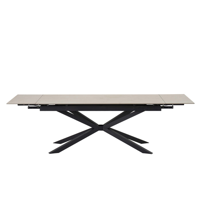 TABLE REPAS EXTENSIBLE NANA PIED METAL NOIR CERAMIQUE TRAVERTIN MAT 180/260x90x76cm - image 3