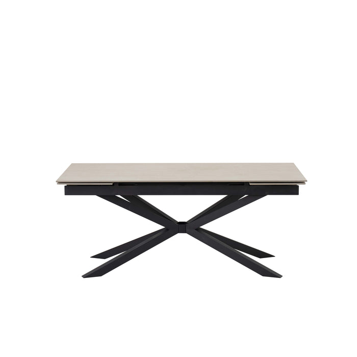 TABLE REPAS EXTENSIBLE NANA PIED METAL NOIR CERAMIQUE TRAVERTIN MAT 180/260x90x76cm - image 1