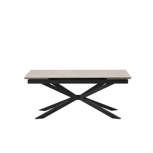 TABLE REPAS EXTENSIBLE NANA PIED METAL NOIR CERAMIQUE TRAVERTIN MAT 180/260x90x76cm