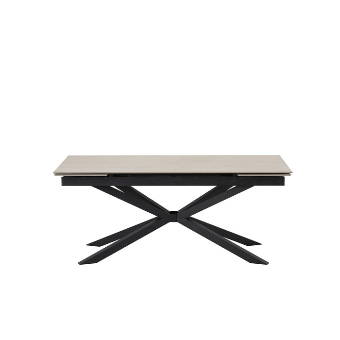 TABLE REPAS EXTENSIBLE NANA PIED METAL NOIR CERAMIQUE TRAVERTIN MAT 180/260x90x76cm