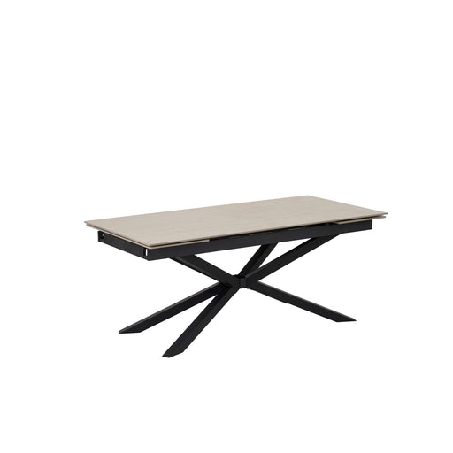 TABLE REPAS EXTENSIBLE NANA PIED METAL NOIR CERAMIQUE TRAVERTIN MAT 180/260x90x76cm