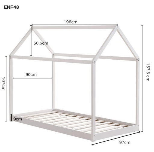 Lit cabane ROBINSON en bois 90x190 cm avec sommier intégré - image 2