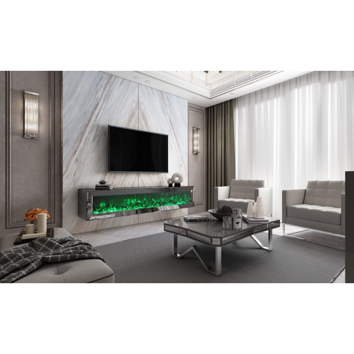 MEUBLE TV CHEMINEE MONCEAU  MIROIR GRIS 180x40x40 cm