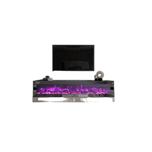 MEUBLE TV CHEMINEE MONCEAU  MIROIR GRIS 180x40x40 cm