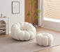 FAUTEUIL PERLE PIVOTANT EN TISSU DOUDOU BEIGE + POUF REPOSE PIED - image 5