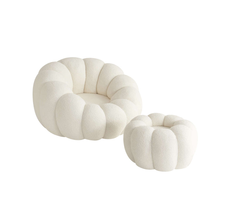 FAUTEUIL PERLE PIVOTANT EN TISSU DOUDOU BEIGE + POUF REPOSE PIED - image 1