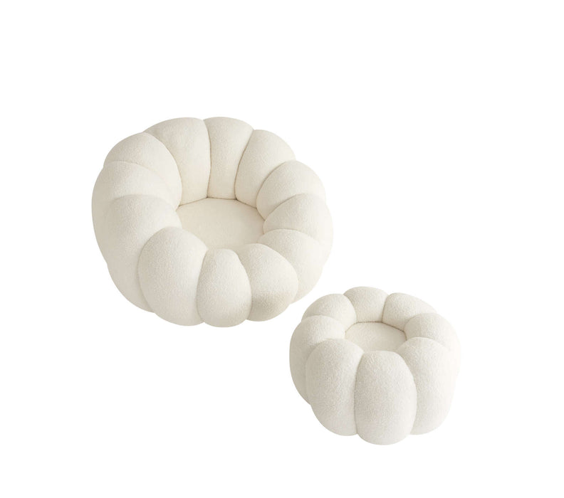 FAUTEUIL PERLE PIVOTANT EN TISSU DOUDOU BEIGE + POUF REPOSE PIED - image 2