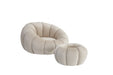 FAUTEUIL PERLE PIVOTANT EN VELOURS BEIGE + POUF REPOSE PIED - image 2