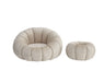 FAUTEUIL PERLE PIVOTANT EN VELOURS BEIGE + POUF REPOSE PIED - image 1