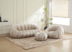 FAUTEUIL PERLE PIVOTANT EN VELOURS BEIGE + POUF REPOSE PIED - image 5