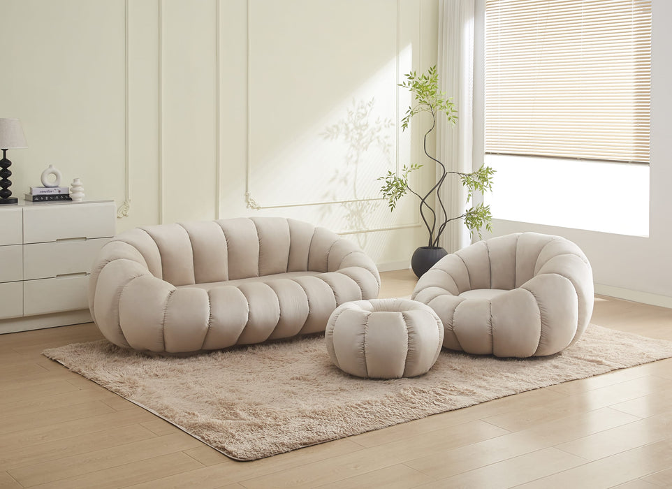 FAUTEUIL PERLE PIVOTANT EN VELOURS BEIGE + POUF REPOSE PIED - image 5