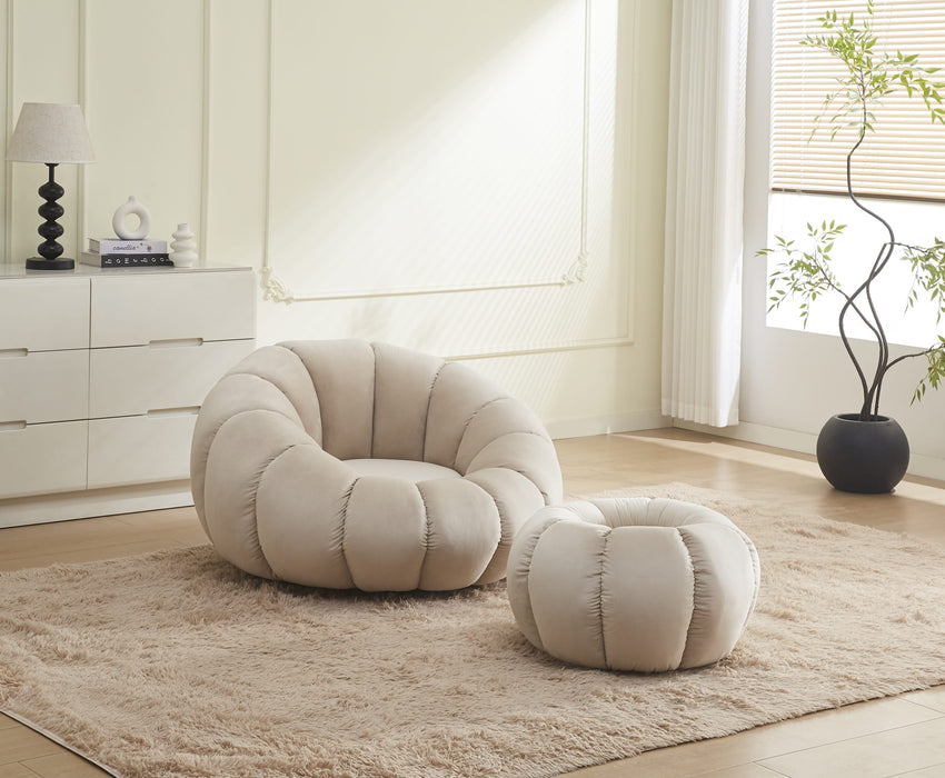 FAUTEUIL PERLE PIVOTANT EN VELOURS BEIGE + POUF REPOSE PIED - image 4