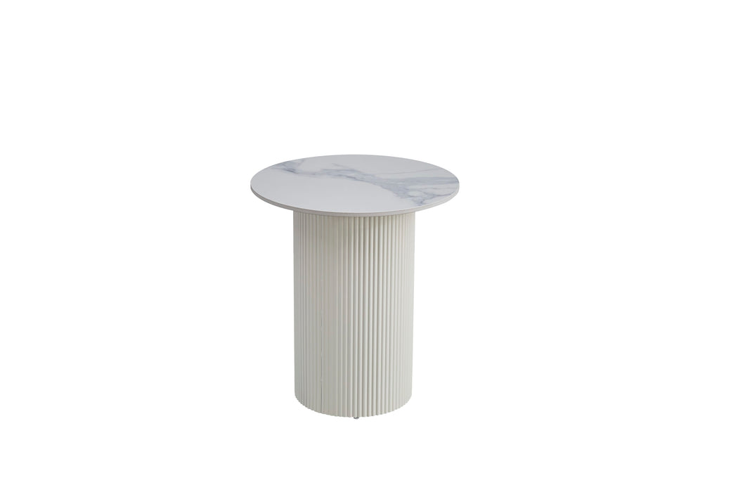 GUERIDON VALMY PIED BEIGE PLATEAU CERAMIQUE MARBRE GRIS 50cm diametre - image 1