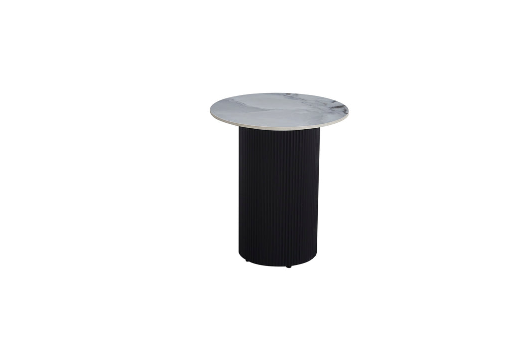 GUERIDON VALMY PIEDS NOIR PLATEAU CERAMIQUE MARBRE GRIS 50cm diametre - image 1
