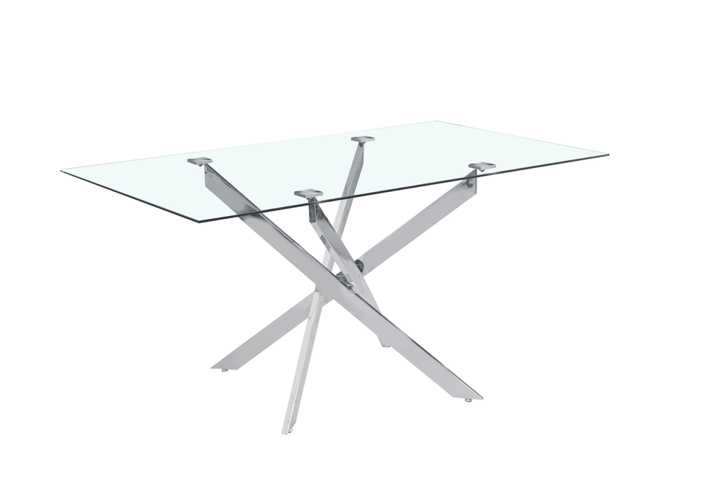 TABLE REPAS JESSICA RECTANGLE CHROME VERRE TRANSPARENT 150x90cm - image 2