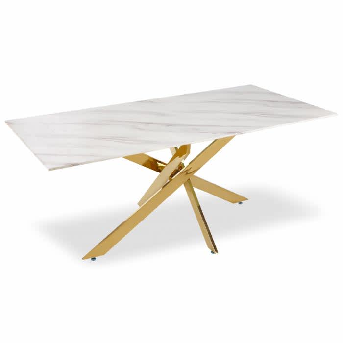 Table Repas JESSICA Gold et plateau en verre 150 cm 4 à 6 couverts - image 1