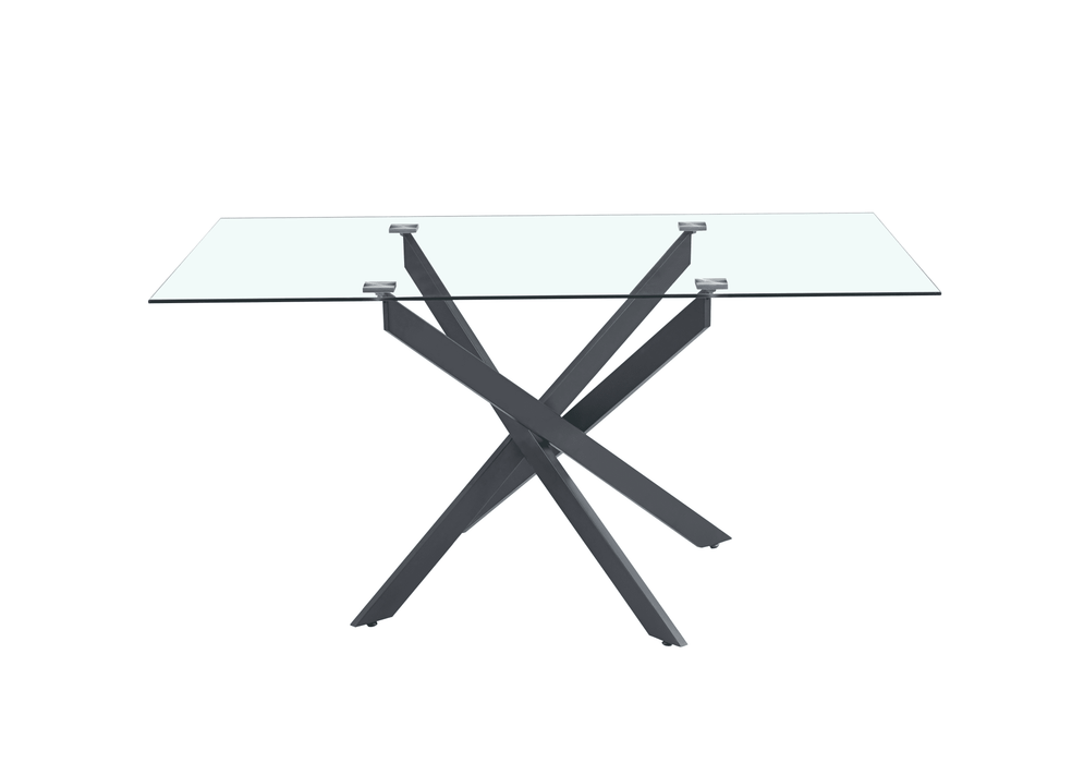 Table Repas JESSICA Métal noir et plateau en verre 150 cm 4 à 6 couverts