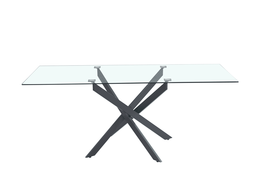 Table Repas JESSICA XXL Métal noir et plateau en verre 180 cm 6 à 8 couverts - image 2