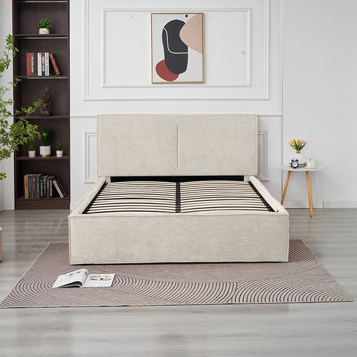 LIT DOUBLE COFFRE OLIVIA CHENILLE BEIGE 160X200CM - image 1