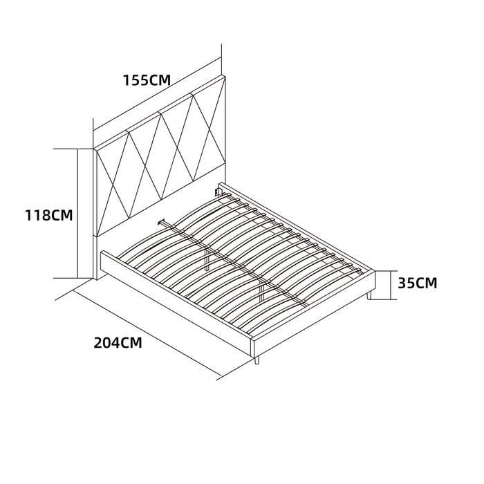 LIT DOUBLE SQUARE PIED BOIS SIMILICUIR NOIR 140X190CM
