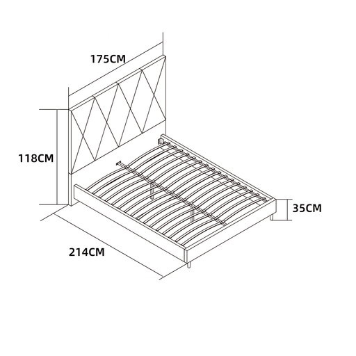 LIT DOUBLE SQUARE PIED BOIS SIMILICUIR GRIS 160X200CM